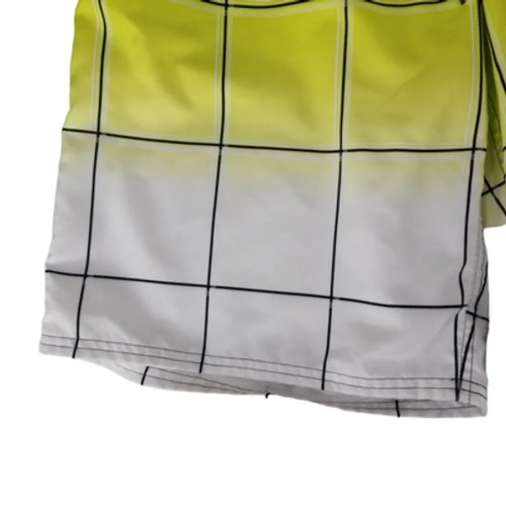 OP Ocean Pacific Board Short L 36-38 Men‎ Windowpane Plaid White Yellow Ombre